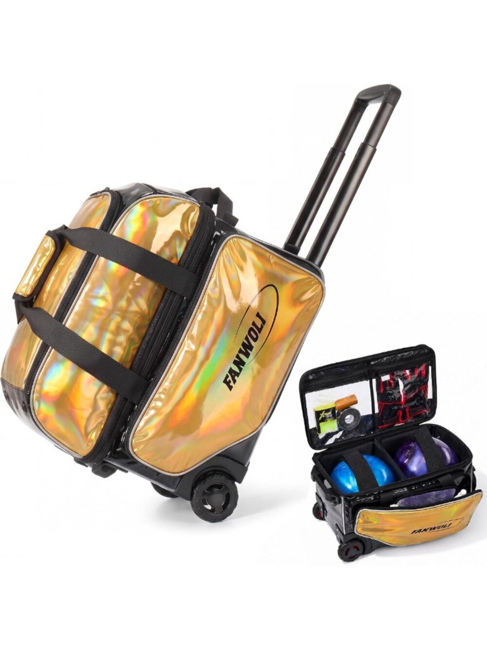 Bowling Ball Bag with Wheels, Wide Wheels & Detachable Shoe Compartment